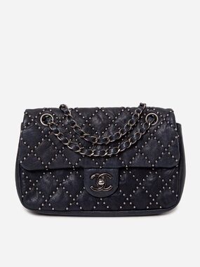 Pre-Owned Chanel 2014 Navy Clafskin Studded Flap Bag